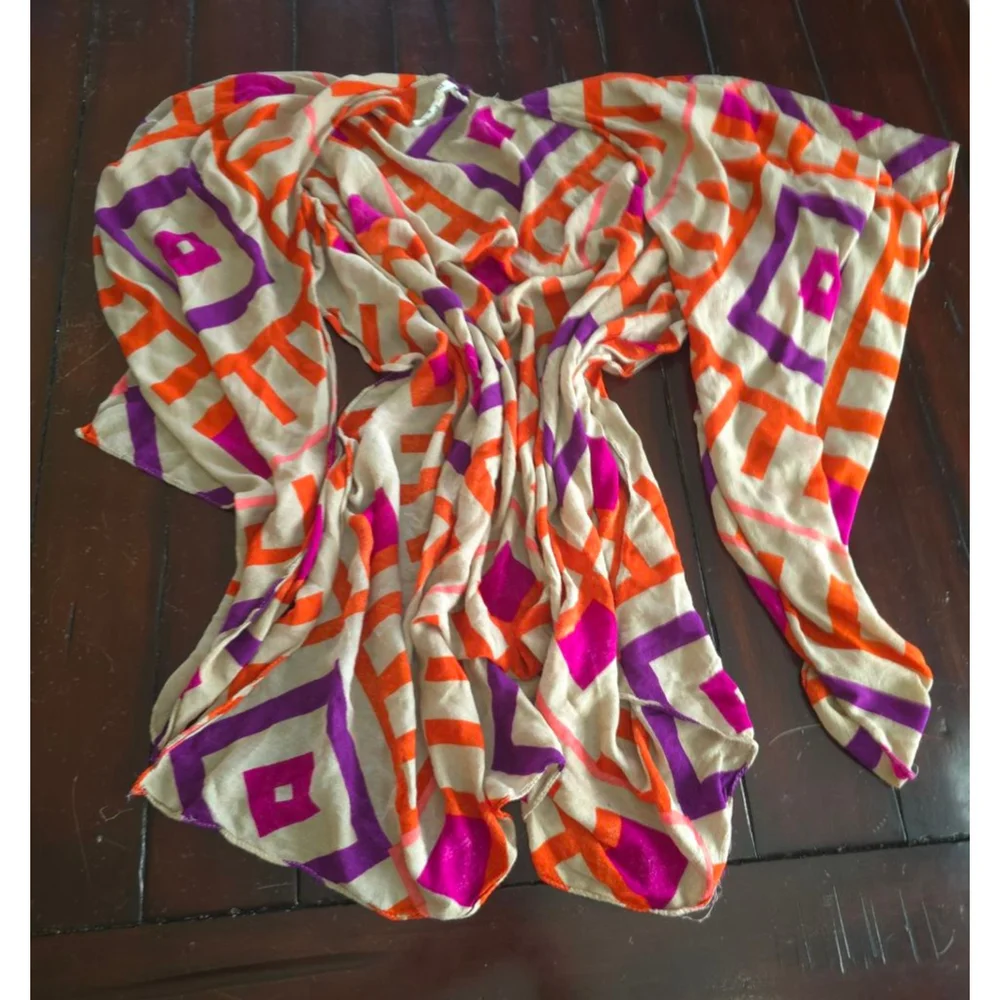 Women's Michael Stars One Size Beige Orange Purple Geometric Summer Shawl Wrap